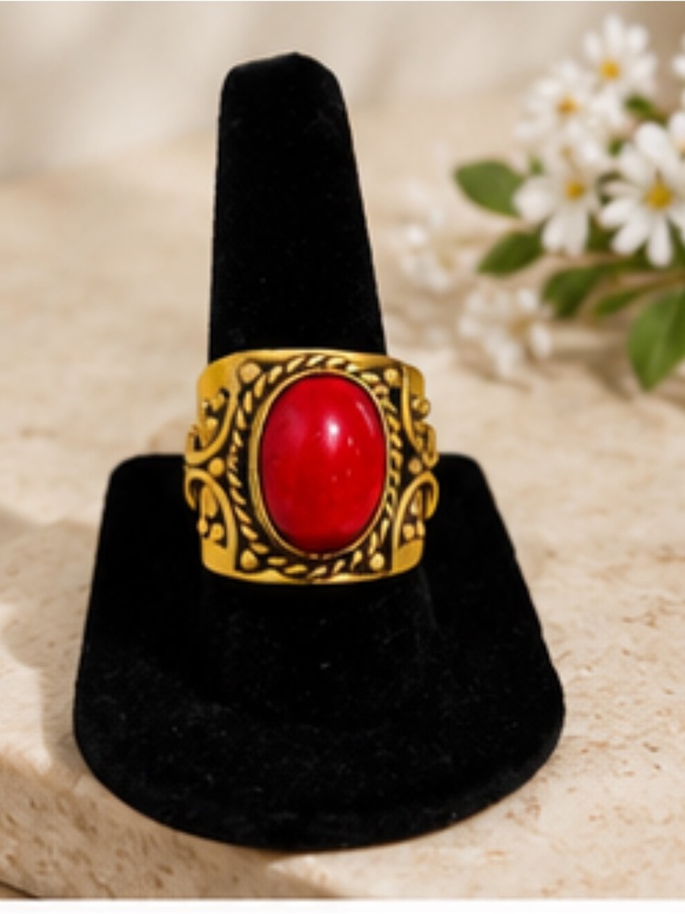 Gold and Red Statement Ring